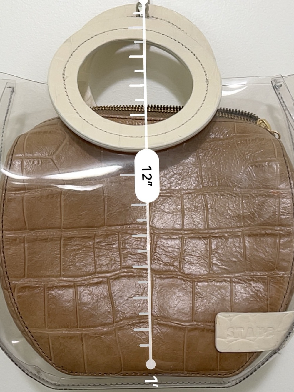 STAUD Clear Tote with Tan Croc Pouch and White Round Handles - Picture 6 of 13